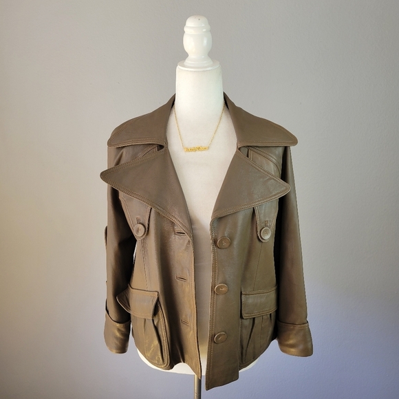 Anthropologie Jackets & Blazers - HAYDEN-HARNETT // ltd ed khaki tan buttery leather large lapel leather jacket